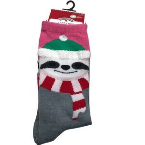 2 Pair Pack Holiday Time Women's Crew Socks Pink/Gray Snow Man Size 4-10 New